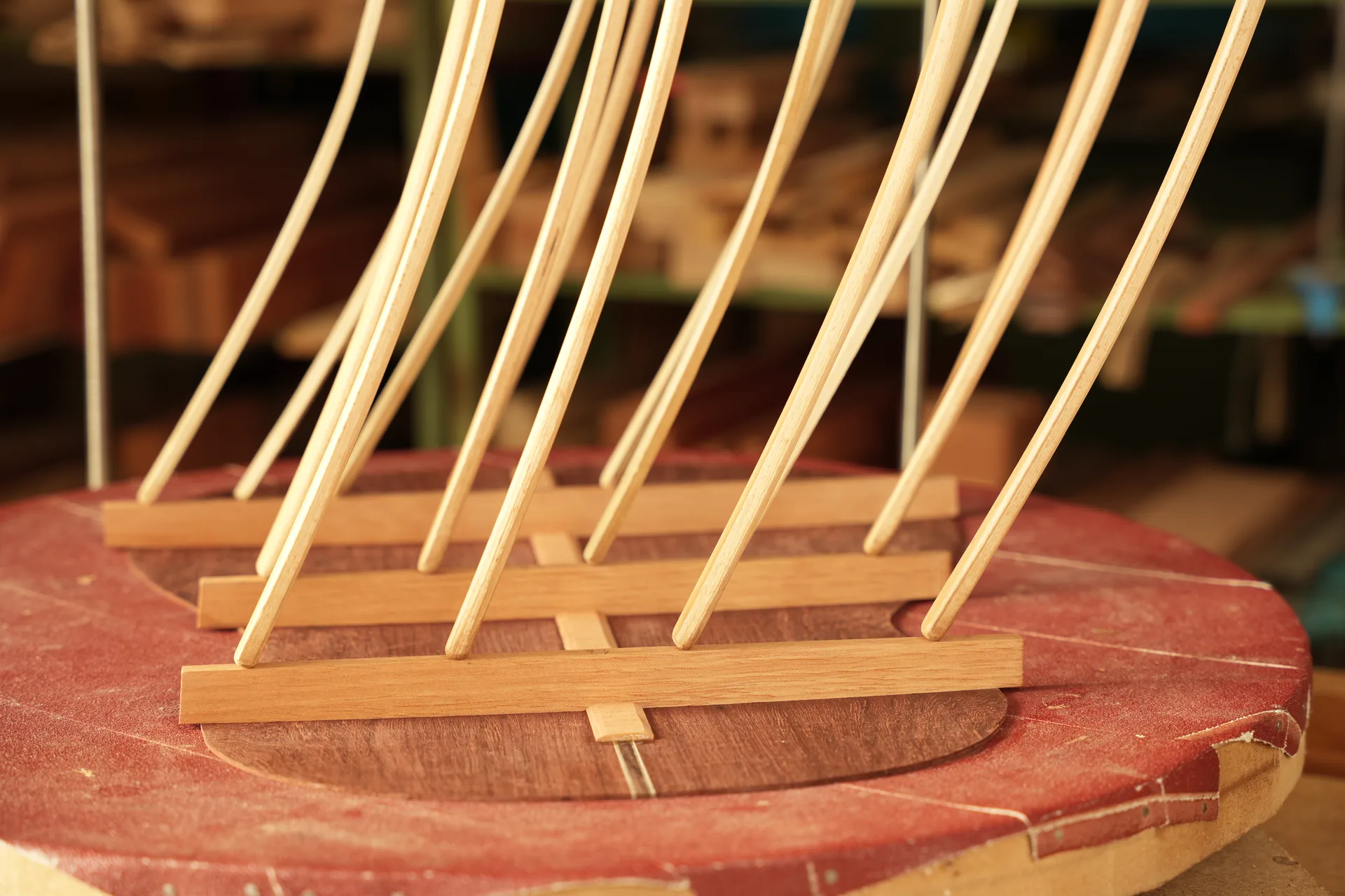 Back braces glued with hot glue and clamped with a go-bar deck